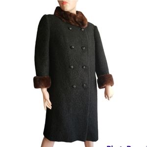 Vintage 50s Wool with Mink Fur Swing Coat Rockabilly Pinup